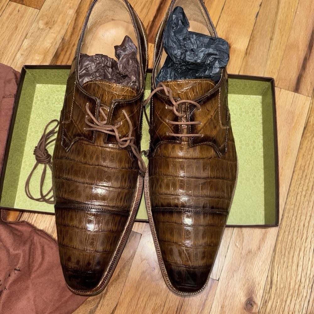Mezlan Giovane Crocodile Leather Dress Shoes Men 12 M Spain